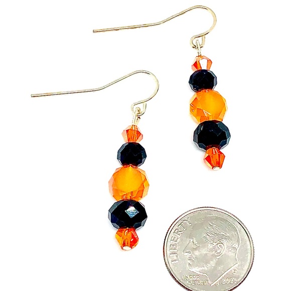 Halloween AB Orange and Opaque Black Crystal Multi Shape Beaded Dangle Earrings - Picture 4 of 4